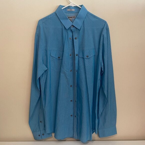 Express Other - Express Fitted Button Down Dress Shirt Light Blue Mens Size XL 17 - 17.5 Neck